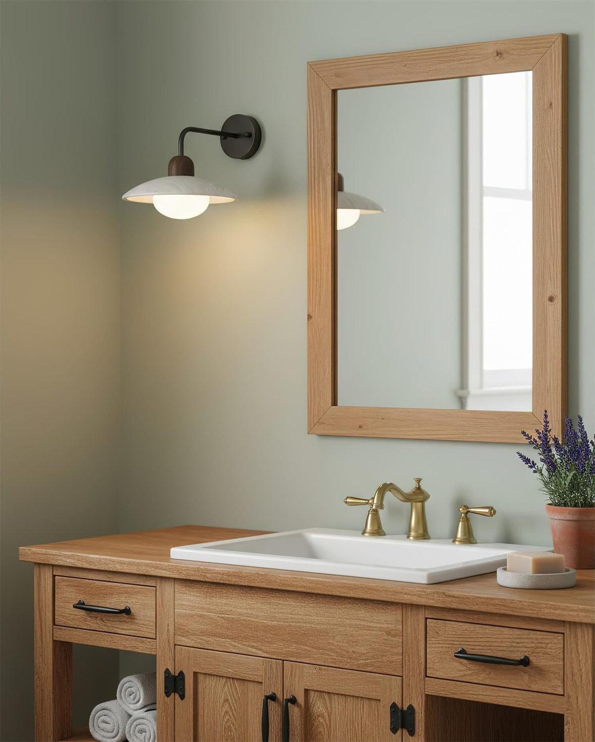 Curved Stone Sconce with Mixed-Material Arm for Bedside & Bath Vanity Reading Light Warm Organic Bedroom Hallway Entryway Accent