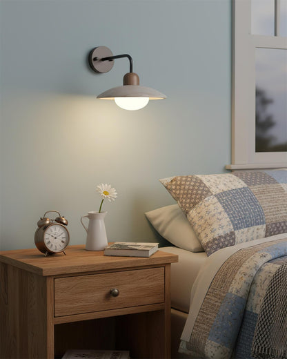 Curved Stone Sconce with Mixed-Material Arm for Bedside & Bath Vanity Reading Light Warm Organic Bedroom Hallway Entryway Accent