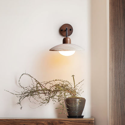Curved Stone Sconce with Mixed-Material Arm for Bedside & Bath Vanity Reading Light Warm Organic Bedroom Hallway Entryway Accent