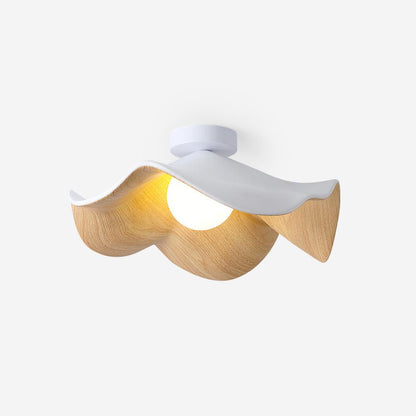 Flush Mount Light Fixture 11 in Resin Wood-Look Finish for Bathroom Hallway Entryway Wall or Ceiling Modern Low Profile Ambient Lighting G9