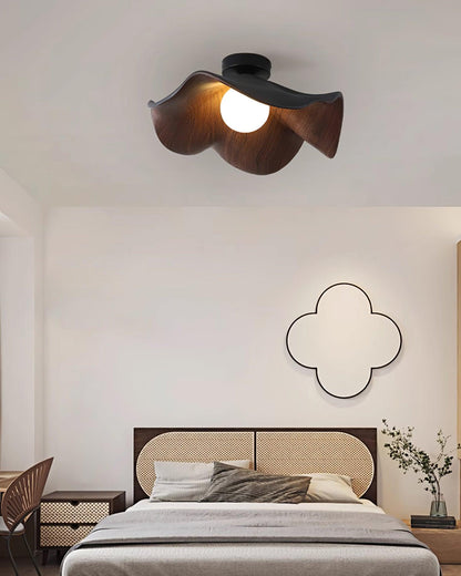 Flush Mount Light Fixture 11 in Resin Wood-Look Finish for Bathroom Hallway Entryway Wall or Ceiling Modern Low Profile Ambient Lighting G9