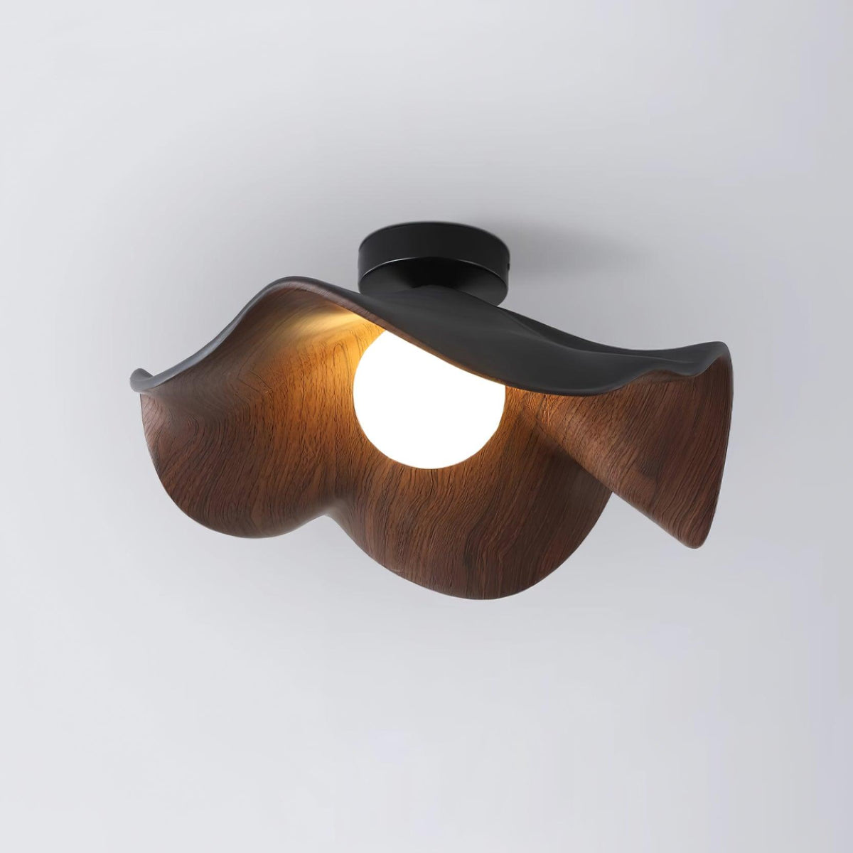 Flush Mount Light Fixture 11 in Resin Wood-Look Finish for Bathroom Hallway Entryway Wall or Ceiling Modern Low Profile Ambient Lighting G9