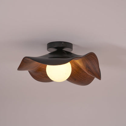 Flush Mount Light Fixture 11 in Resin Wood-Look Finish for Bathroom Hallway Entryway Wall or Ceiling Modern Low Profile Ambient Lighting G9