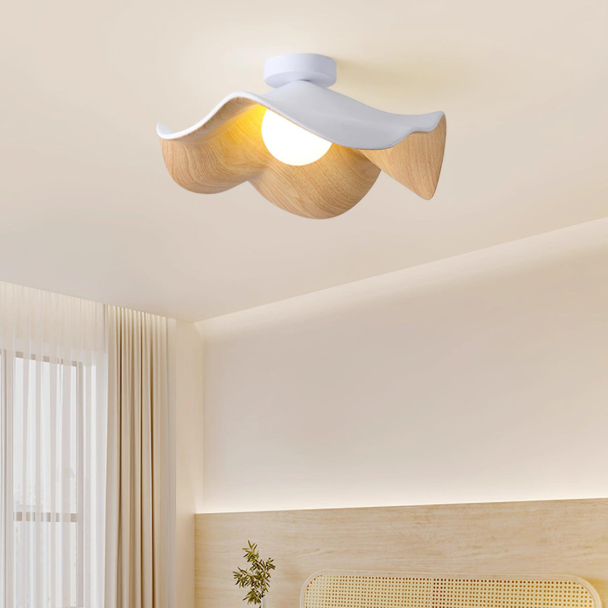 Flush Mount Light Fixture 11 in Resin Wood-Look Finish for Bathroom Hallway Entryway Wall or Ceiling Modern Low Profile Ambient Lighting G9