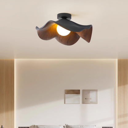 Flush Mount Light Fixture 11 in Resin Wood-Look Finish for Bathroom Hallway Entryway Wall or Ceiling Modern Low Profile Ambient Lighting G9