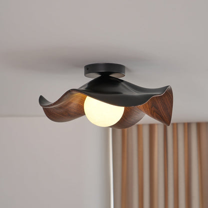 Flush Mount Light Fixture 11 in Resin Wood-Look Finish for Bathroom Hallway Entryway Wall or Ceiling Modern Low Profile Ambient Lighting G9