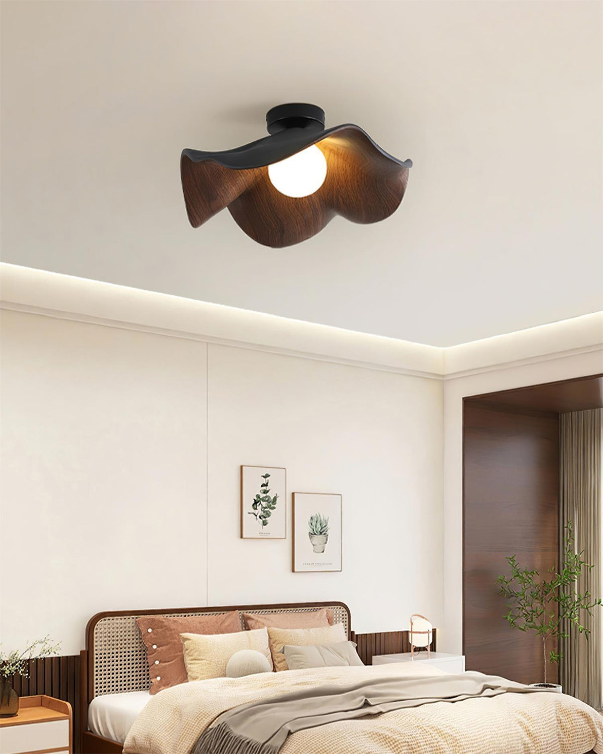Flush Mount Light Fixture 11 in Resin Wood-Look Finish for Bathroom Hallway Entryway Wall or Ceiling Modern Low Profile Ambient Lighting G9