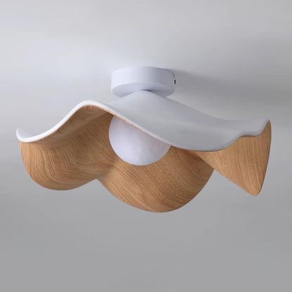 Flush Mount Light Fixture 11 in Resin Wood-Look Finish for Bathroom Hallway Entryway Wall or Ceiling Modern Low Profile Ambient Lighting G9