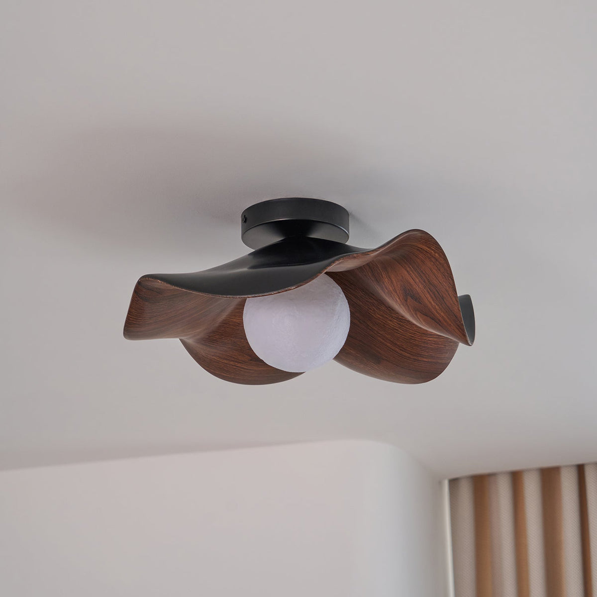 Flush Mount Light Fixture 11 in Resin Wood-Look Finish for Bathroom Hallway Entryway Wall or Ceiling Modern Low Profile Ambient Lighting G9