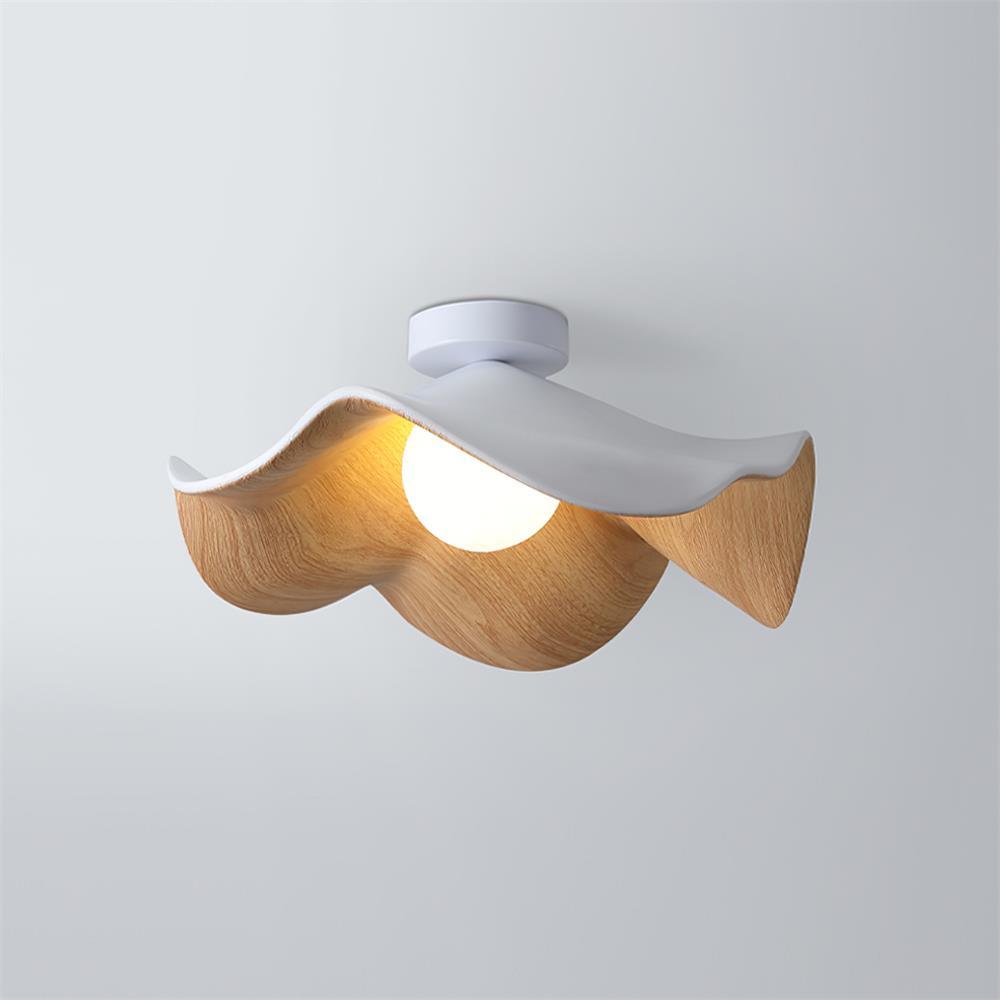Flush Mount Light Fixture 11 in Resin Wood-Look Finish for Bathroom Hallway Entryway Wall or Ceiling Modern Low Profile Ambient Lighting G9