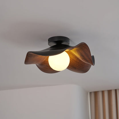 Flush Mount Light Fixture 11 in Resin Wood-Look Finish for Bathroom Hallway Entryway Wall or Ceiling Modern Low Profile Ambient Lighting G9