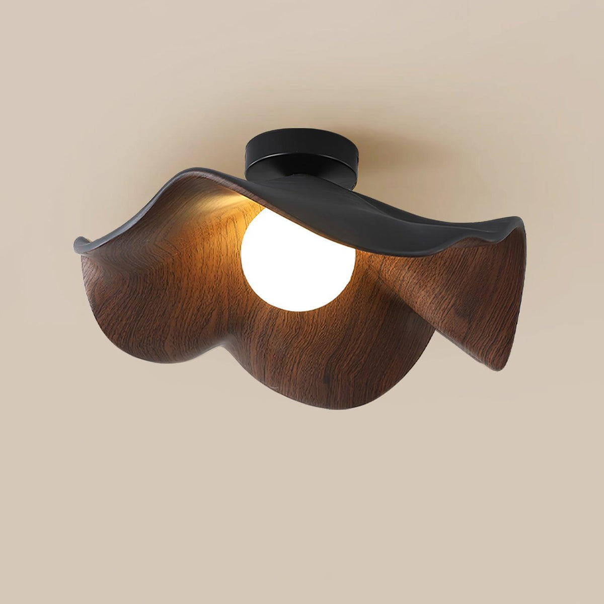 Flush Mount Light Fixture 11 in Resin Wood-Look Finish for Bathroom Hallway Entryway Wall or Ceiling Modern Low Profile Ambient Lighting G9