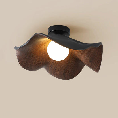 Flush Mount Light Fixture 11 in Resin Wood-Look Finish for Bathroom Hallway Entryway Wall or Ceiling Modern Low Profile Ambient Lighting G9