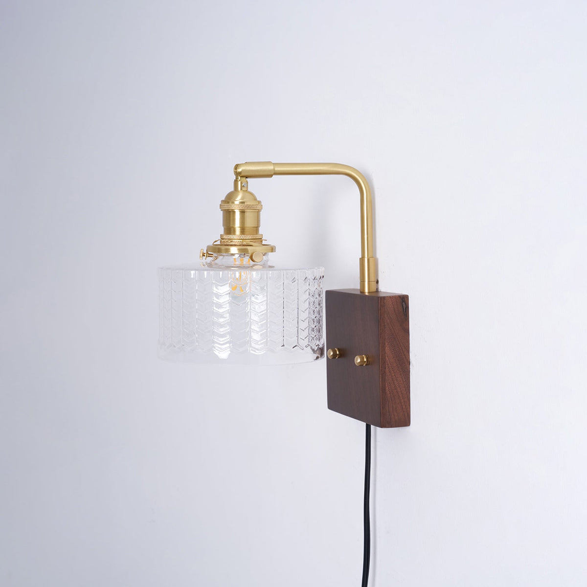 Handcrafted Wooden Sconce with Brass Accents and Emerald Fishscale Glass Shade for Hallway Bedroom Bathroom Ambient Lighting