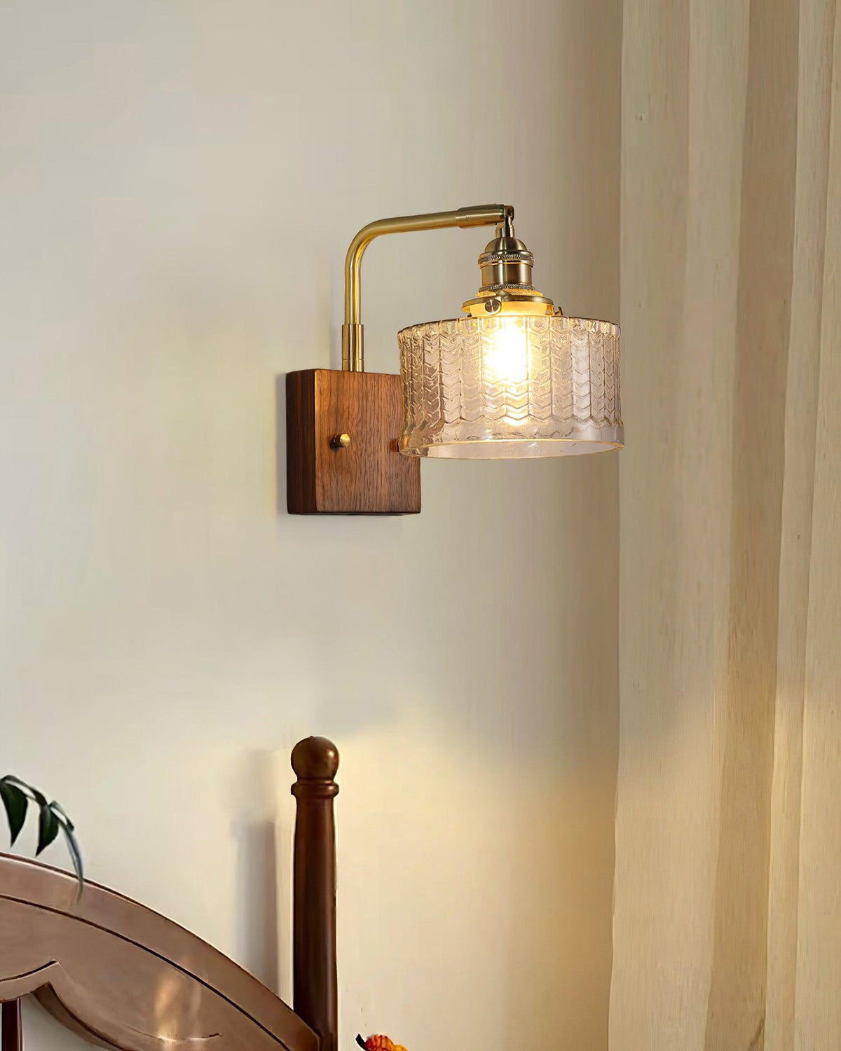 Sconce Fixture with Tinted Globe Shade – Wood & Metal Construction for Bathroom Vanity Bedroom Hallway – 9.4 Inch Diameter – Damp Location S