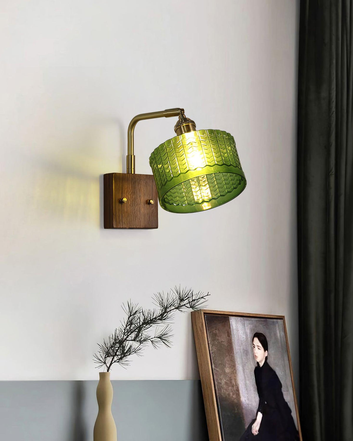 Sconce Fixture with Tinted Globe Shade – Wood & Metal Construction for Bathroom Vanity Bedroom Hallway – 9.4 Inch Diameter – Damp Location S