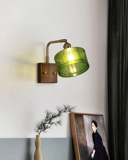 Sconce Fixture with Tinted Globe Shade – Wood & Metal Construction for Bathroom Vanity Bedroom Hallway – 9.4 Inch Diameter – Damp Location S