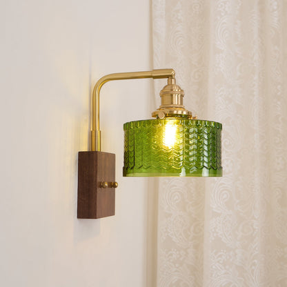 Sconce Fixture with Tinted Globe Shade – Wood & Metal Construction for Bathroom Vanity Bedroom Hallway – 9.4 Inch Diameter – Damp Location S