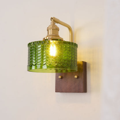 Sconce Fixture with Tinted Globe Shade – Wood & Metal Construction for Bathroom Vanity Bedroom Hallway – 9.4 Inch Diameter – Damp Location S