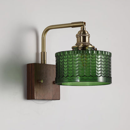 Handcrafted Wall Sconce with Textured Glass Shade & Natural Wood Bracket for Living Room, Bedroom, Hallway