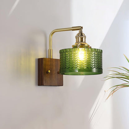 Sconce Light Fixture Wood Copper Green Shade Indoor Accent Hallway Bedroom Living Room Ambient Lighting Retro Vintage Decor Scale Pattern Gl