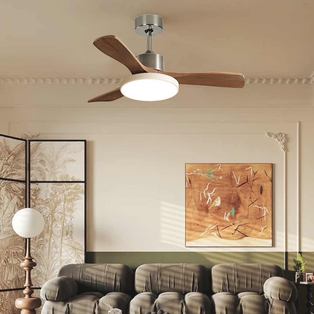 Low Profile Ceiling Fan with LED Light 36 inch Remote Control Whisper Quiet DC Motor Wood Blade for Bedroom Living Room Dining Room Semi Flu