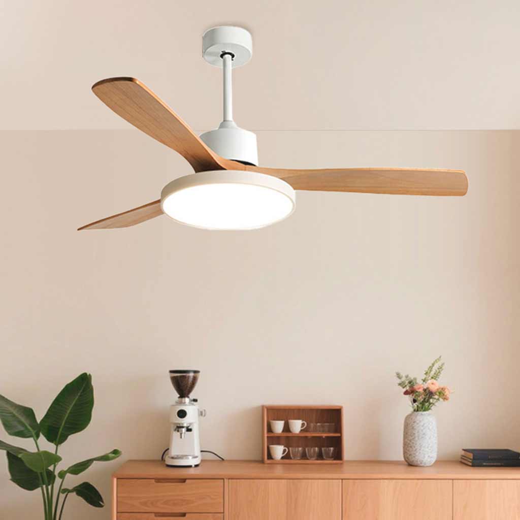 Low Profile Ceiling Fan with LED Light 36 inch Remote Control Whisper Quiet DC Motor Wood Blade for Bedroom Living Room Dining Room Semi Flu