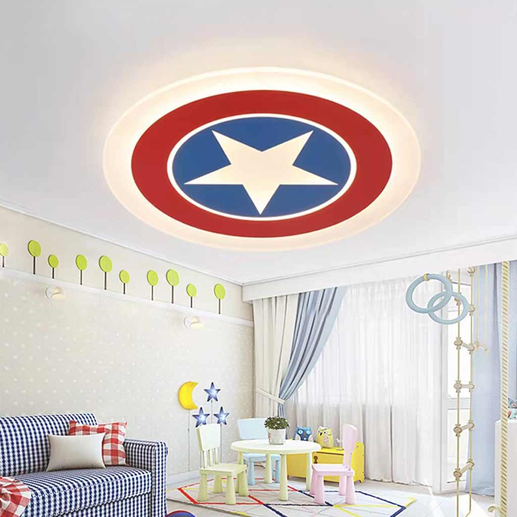 LED Flush Mount Overhead Light for Kids Room Dimmable Remote Control Shield Design 20.5 Inch Diameter Playroom Nursery Bedroom Fixture