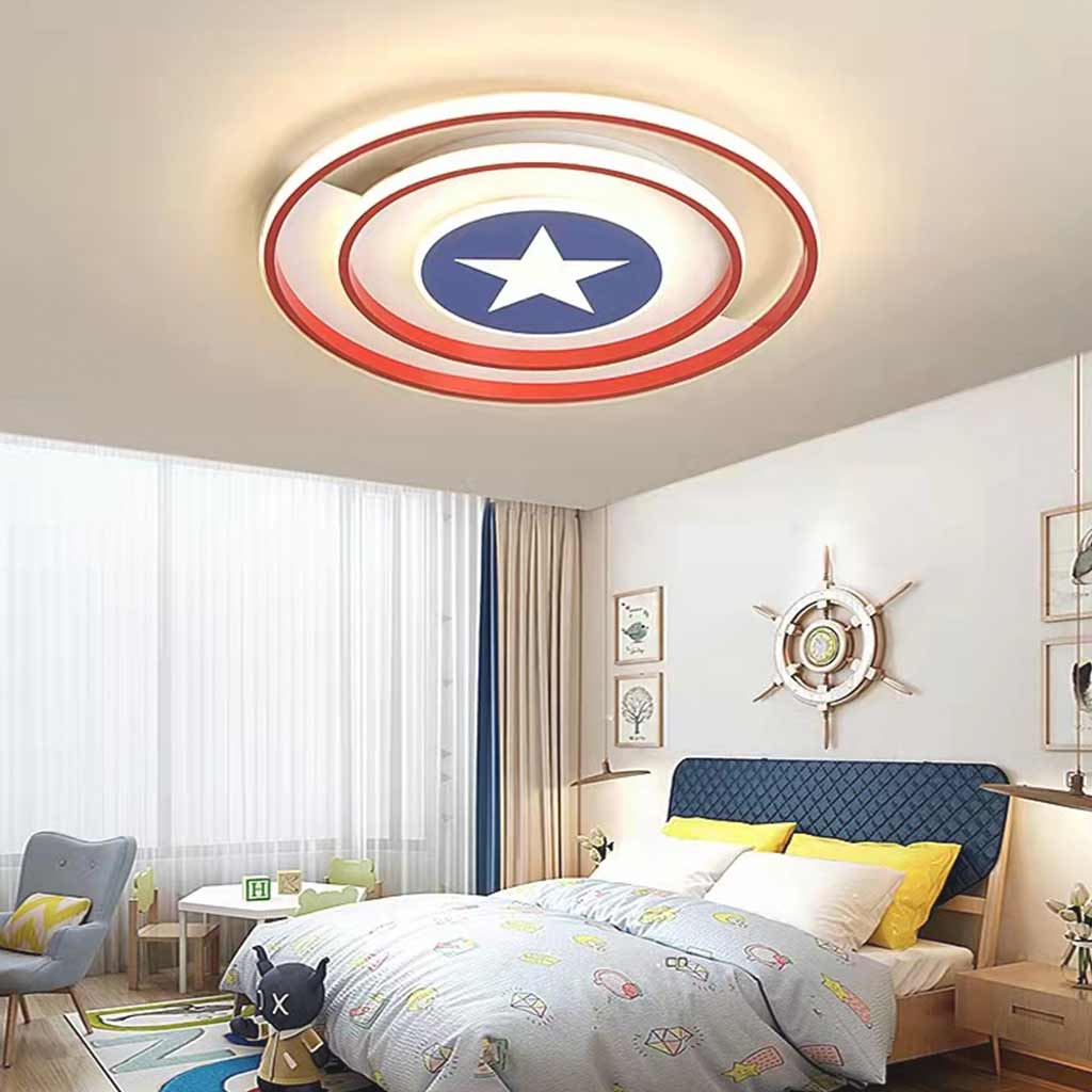 LED Flush Mount Overhead Light for Kids Room Dimmable Remote Control Shield Design 20.5 Inch Diameter Playroom Nursery Bedroom Fixture