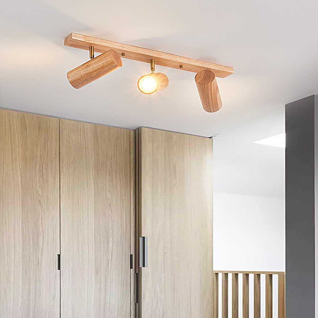 Rotating Track Spotlight with Wood Accent – Single or Multi-Head LED Fixture for Living Room, Bedroom & Home Office – Adjustable Directional