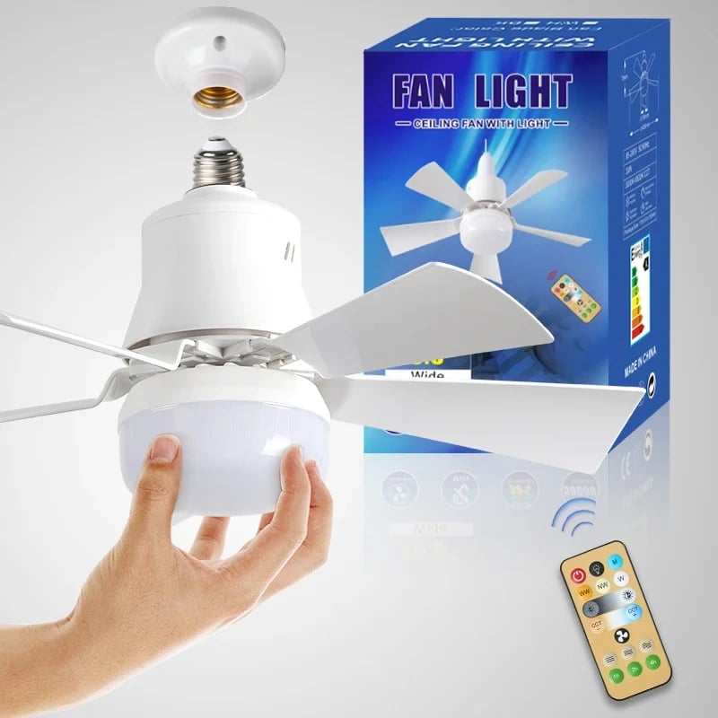 Ceiling Fan with Light and Remote Control, Small LED Ceiling Fan for E27 Socket, Quiet Bedroom Ceiling Fan Light Kit
