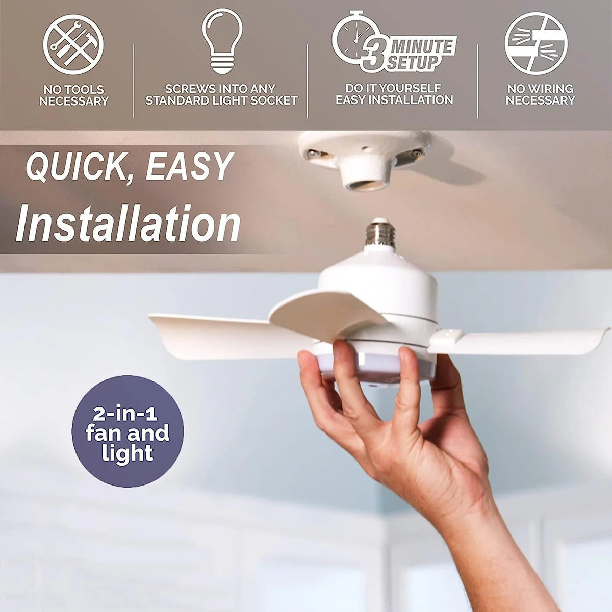 Ceiling Fans with Lights | Portable Fan & Light Combo with Remote Control | Easy Installation for Instant Comfort