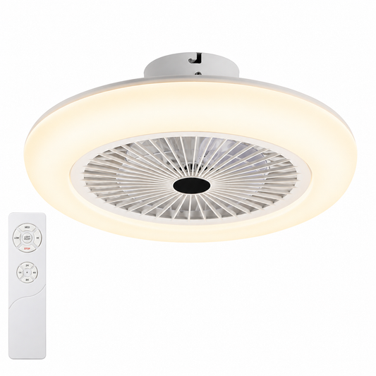 80W Ceiling Fan Light Combo 10 Inch Remote Control 3 Speed LED Flush Mount with Timer for Bedroom Living Room