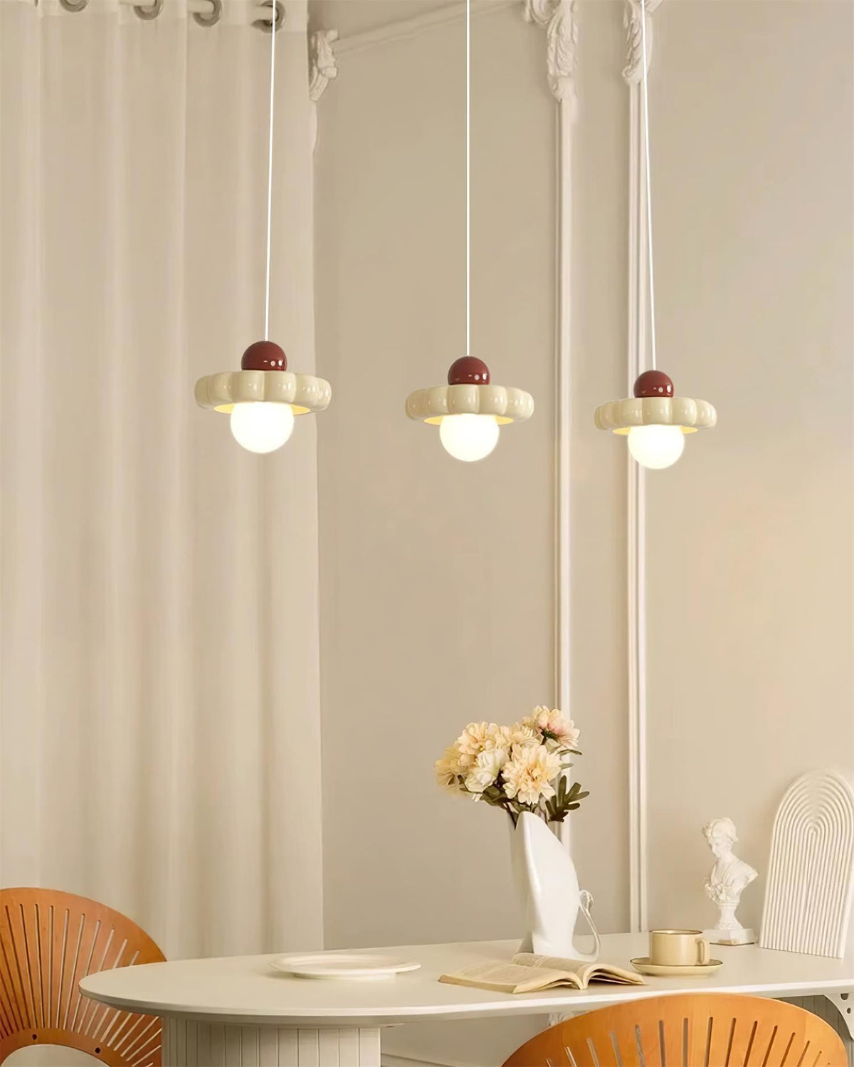 Suspension globe rétro avec abat-jour incurvé – Luminaire de plafond à douille G9 pour salle à manger, cuisine, chambre – Lampe suspendue moderne réglable