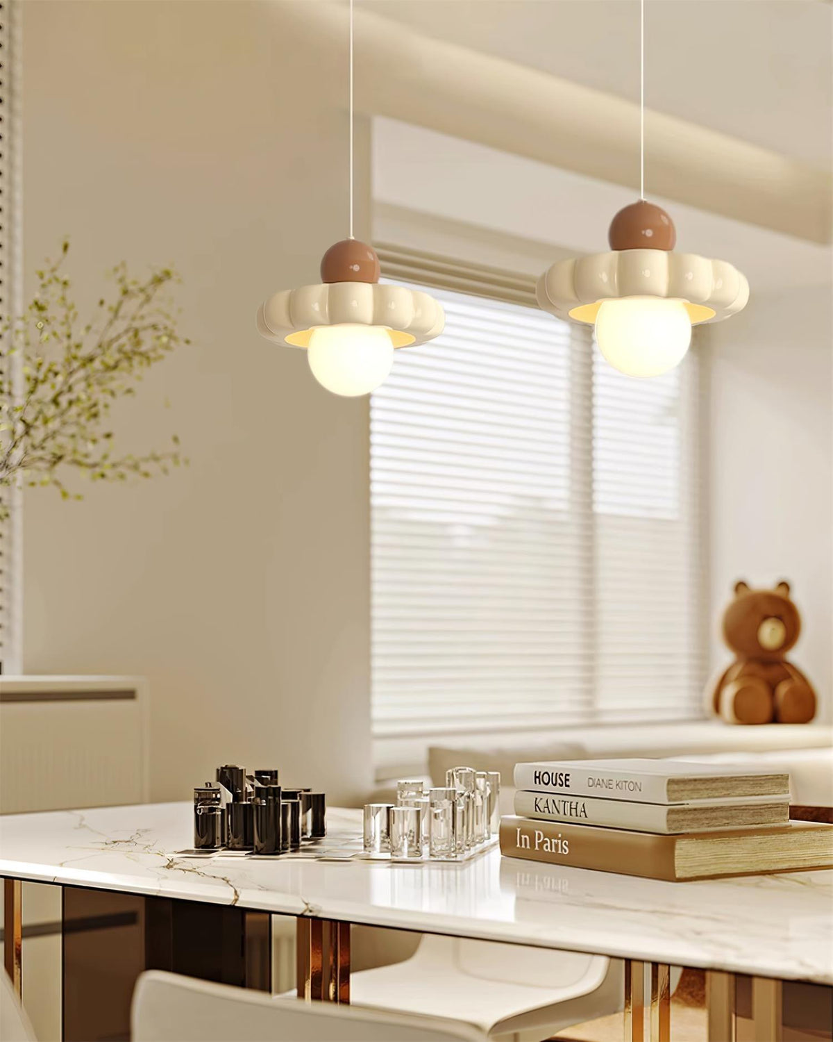 Suspension globe rétro avec abat-jour incurvé – Luminaire de plafond à douille G9 pour salle à manger, cuisine, chambre – Lampe suspendue moderne réglable