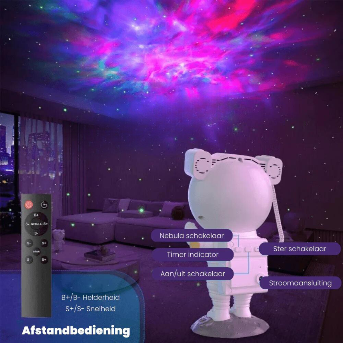 Projecteur galaxie pour chambre à coucher avec 8 effets de nébuleuses, veilleuse projecteur d'étoiles avec télécommande et minuteur, lumière d'ambiance rotative à 360 degrés
