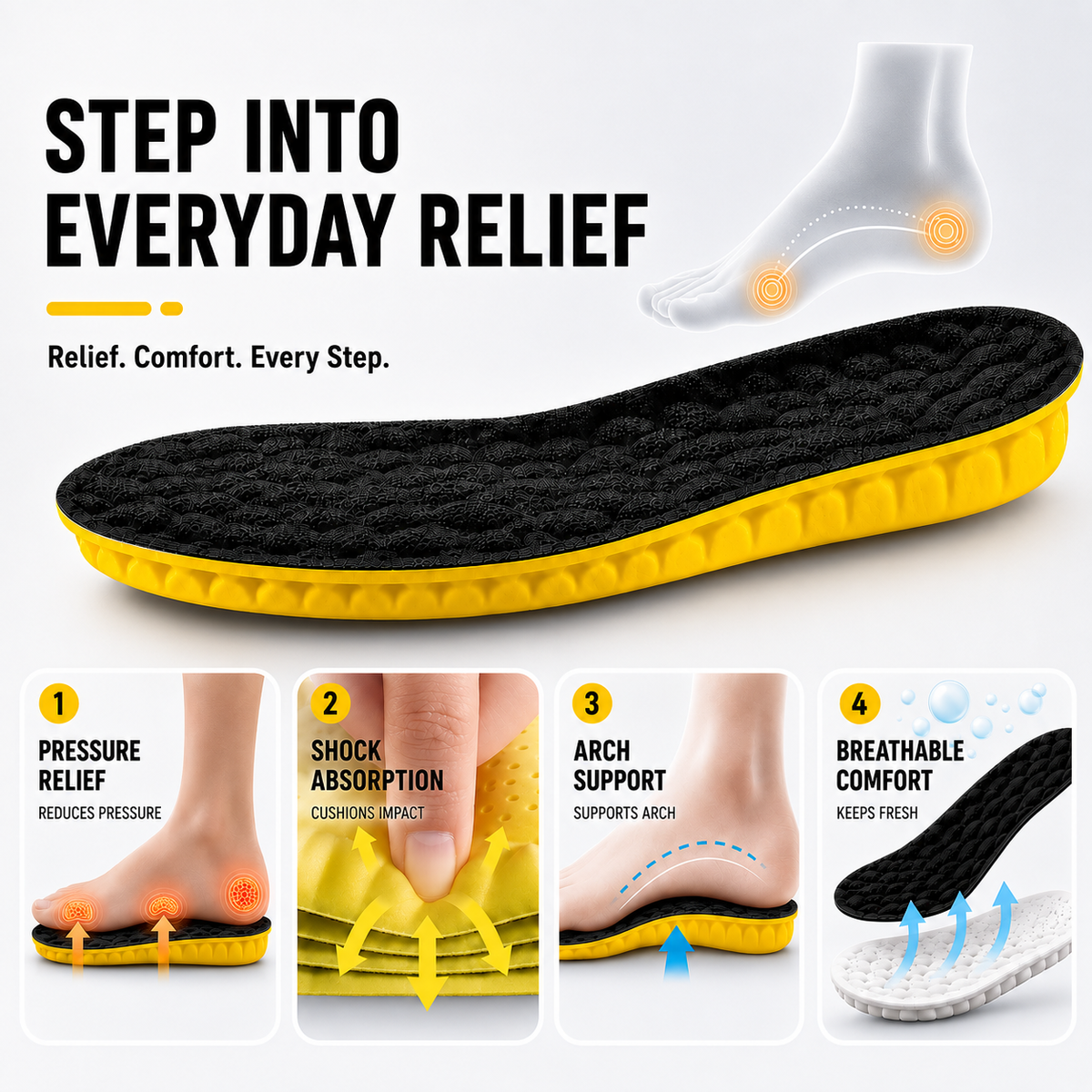 Semelles amortissantes de sport – Support plantaire perforé pour baskets et chaussures de ville