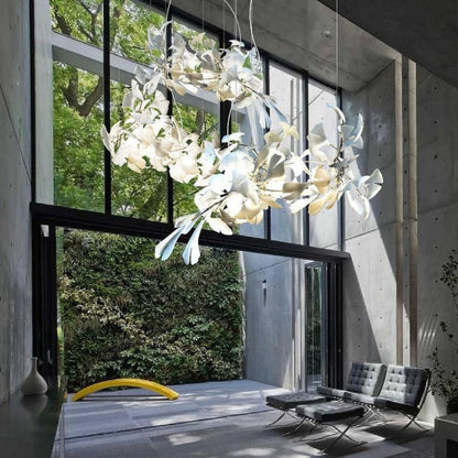 Handcrafted Porcelain Leaf Chandelier – Organic Linear Design with Warm LED Glow for Dining Room, Living Room & Entryway
