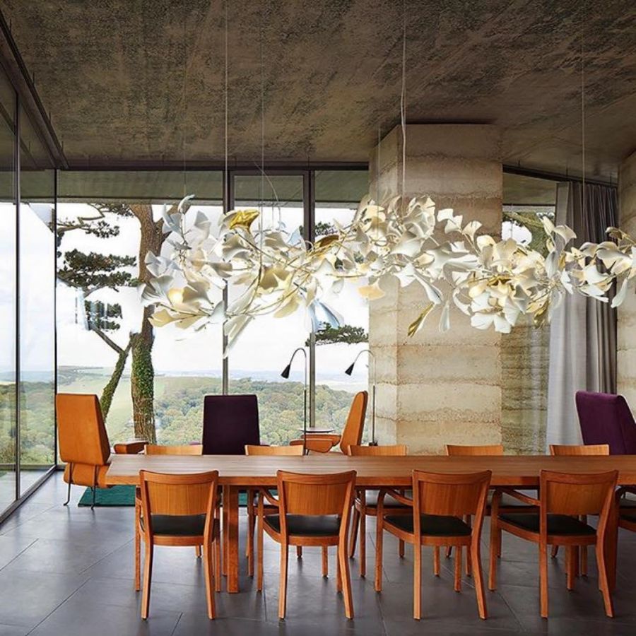 Handcrafted Porcelain Leaf Chandelier – Organic Linear Design with Warm LED Glow for Dining Room, Living Room & Entryway