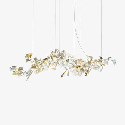 Handcrafted Porcelain Leaf Chandelier – Organic Linear Design with Warm LED Glow for Dining Room, Living Room & Entryway