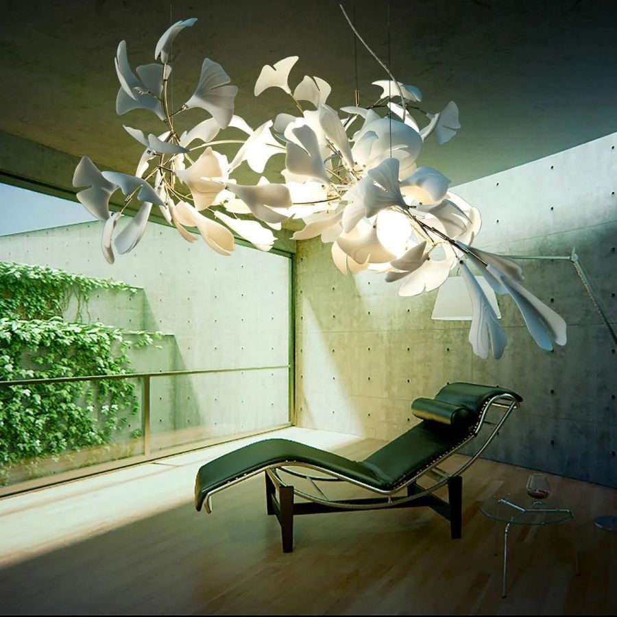 Handcrafted Porcelain Leaf Chandelier – Organic Linear Design with Warm LED Glow for Dining Room, Living Room & Entryway