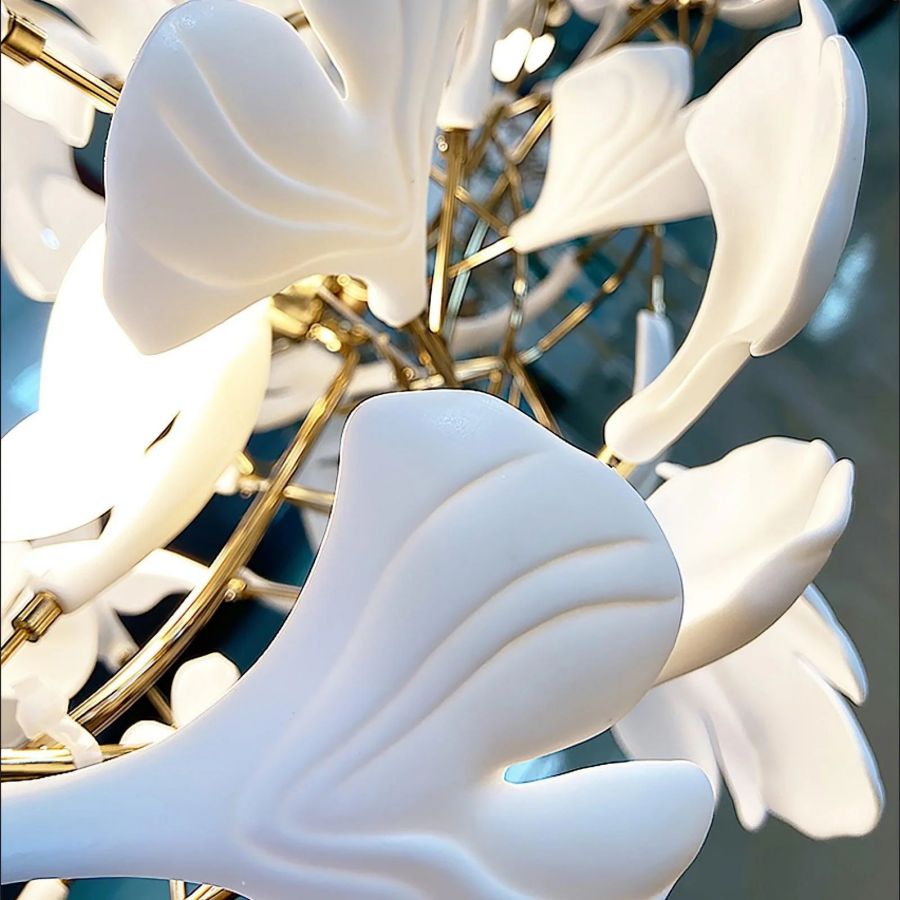 Handcrafted Porcelain Leaf Chandelier – Organic Linear Design with Warm LED Glow for Dining Room, Living Room & Entryway