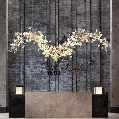 Handcrafted Porcelain Leaf Chandelier – Organic Linear Design with Warm LED Glow for Dining Room, Living Room & Entryway
