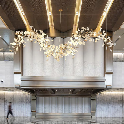 Handcrafted Porcelain Leaf Chandelier – Organic Linear Design with Warm LED Glow for Dining Room, Living Room & Entryway