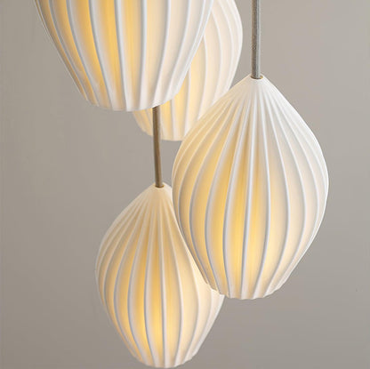 Ceramic Hanging Light Fixture White Ribbed Shade E14 Socket for Kitchen Island Dining Room Table Ceiling Adjustable Cord
