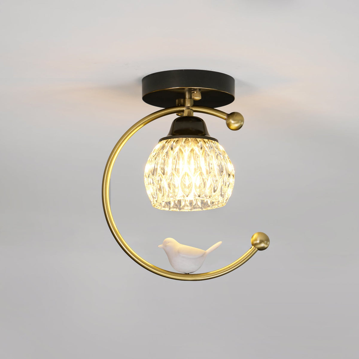 Decorative Bird Pendant Light with Brass Frame & Glass Shade for Bedroom, Dining Room & Living Room | Indoor Hanging Fixture 9 in × 11 in