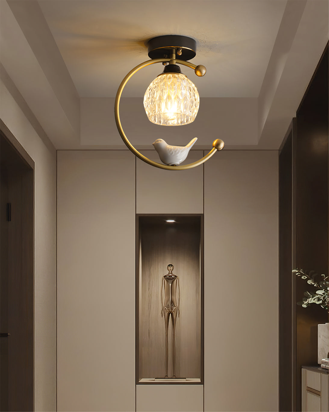Decorative Bird Pendant Light with Brass Frame & Glass Shade for Bedroom, Dining Room & Living Room | Indoor Hanging Fixture 9 in × 11 in