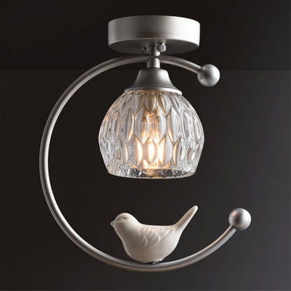 Decorative Bird Pendant Light with Brass Frame & Glass Shade for Bedroom, Dining Room & Living Room | Indoor Hanging Fixture 9 in × 11 in