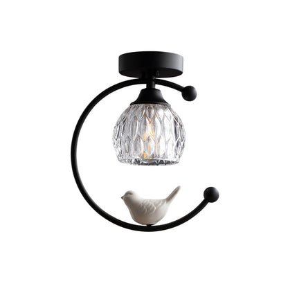 Decorative Bird Pendant Light with Brass Frame & Glass Shade for Bedroom, Dining Room & Living Room | Indoor Hanging Fixture 9 in × 11 in