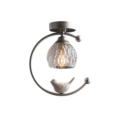 Decorative Bird Pendant Light with Brass Frame & Glass Shade for Bedroom, Dining Room & Living Room | Indoor Hanging Fixture 9 in × 11 in